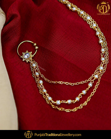 Gold Finished Without hole Nose Pin with Chain | Punjabi Traditional Jewellery Exclusive